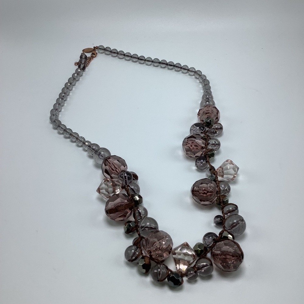 Mark by Avon Multi Faceted Long Smoky‎ Beaded Necklace Cluster Adjustable